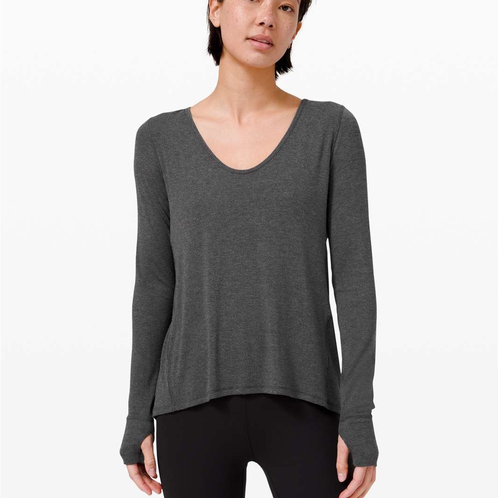 Lululemon Loved and Lifted Long Sleeve Heathered Grey Wrap Back Top - Picture 3 of 9